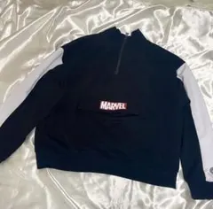 MARVEL ハーフジップ スウェット ブラック ホワイト