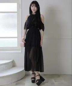 新品同様meshkiスリットアメスリロングワンピースドレスmn黒 | Mercari