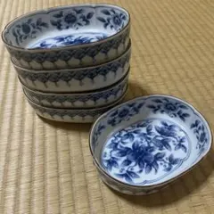 明治時代 有田焼 岩松平吾 色絵軍配形皿 五枚 角岩印 陽刻 珍品 器を