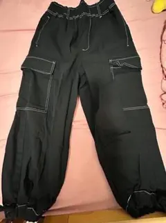 カーゴパンツ 黒 ウエストゴム 4ポケット