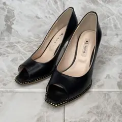 DIANA ダイアナ スタッズ付き オープントゥ パンプス ブラック 23cm