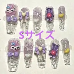 ロングバレリーナキャラクター付きネイルチップ S サイズパープル系