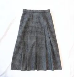 昭和レトロ チェック プリーツスカート ウール グレー ヴィンテージ ミディ丈