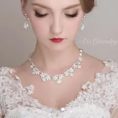 お花フラワーネックレスイヤリング/ピアスウェディングブライダル結婚式前撮りt