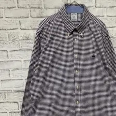 ブルックスブラザーズ長袖シャツ！ネイビーチェックロゴ刺繍L 0403