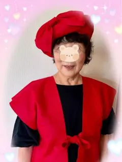 赤 リボン付き ベレー帽