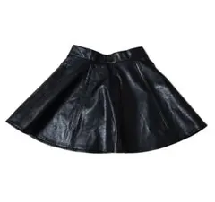 フェイクレザー ミニスカート 黒 フレアスカート