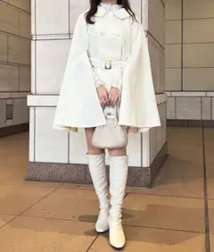 apres jour 襟ファーベスト付きケープコート