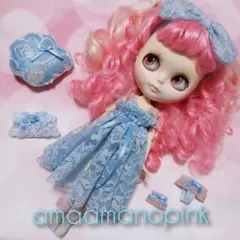 586 アイシードール アウトフィット7点セット(深海ブルーりぼん)くすみパープ