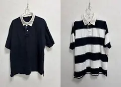 コットン ポロシャツ ネイビー/ストライプ XXL セット売り