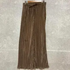 GU(M)ランダムプリーツドローストリングパンツ＊ウエストゴム＊ウエスト紐＊茶