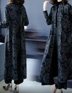 大きいサイズ 秋物 アウター ロング丈 Aライン ゆったり ブラック系