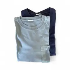 ウッシュドクルーネックTシャツ 2枚セット ブルーグレー /ネイビー XL