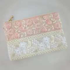 NO.468☻ インド刺繍リボンポーチ(M) - メルカリ
