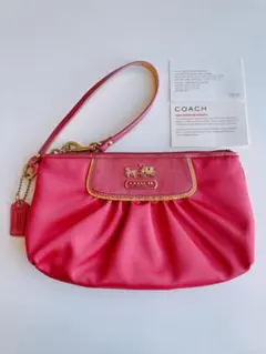 【美品】COACH コーチ サテン×レザー リストレット ポーチ マルチケース