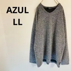 アズール　AZUL 長袖ニット　【LL】 総柄　レーヨン混シンプルＶネック大きめ