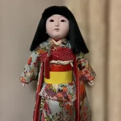 市松人形 石黒人形店 大正 ガラス目 3つ折れ 抱き人形 縮緬着物 1912年