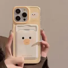 iPhone 15 Proケース かわいい 動物 クリアケース カード収納付き