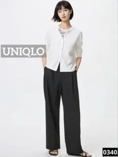 0340 UNIQLO タックワイドパンツ ブラック