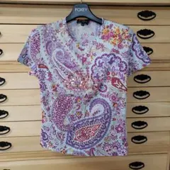 ETRO ペイズリー柄 半袖ポロシャツ ロゴ刺繍 46 大きいサイズ レディース ETRO ペイズリー柄 半袖ポロシャツ ロゴ刺繍 46 大きいサイズ