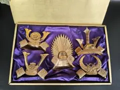 A136　24KGP 五月人形 ミニ兜飾り 5点セット 端午の節句 ケース付