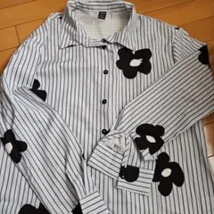 SHEIN ストライプ花柄長袖シャツ M