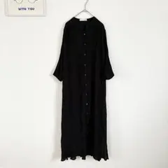 シューラルー　バンドカラー　ロングシャツワンピース　裾スリット　シワ加工