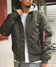 ALPHA フード付きMA-1ジャケット フライトジャケットオリーブ L