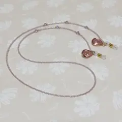 透明ピンク雫チャーム付き　グラスコード　メガネチェーン