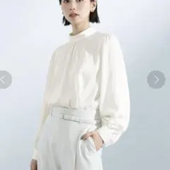 未使用 green label relaxing スタンドカラーギャザーブラウス