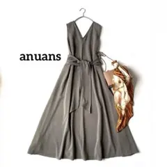 anuans✨Vネック フレア カット ワンピース リボン ベルト ロング