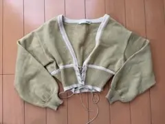 ロイヤルパーティー　オリーブグリーン クロップドニットカーディガン