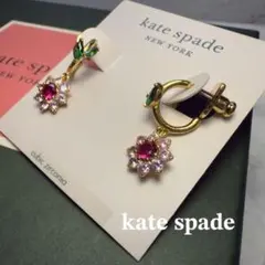 未使用級 kate spade ピアス ゴールド フープピアス 花 ビジュー