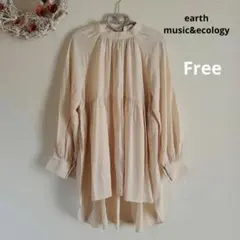 earth music&ecology長袖チュニックブラウスバックリボンFree
