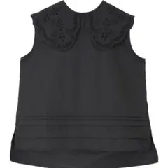 ティティベイト　刺繍襟付デザインノースリブラウス　ブラック