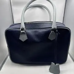 日本製　バイカラー レザー ハンドバッグ ネイビー／ブルージーン