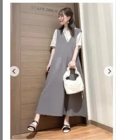 Honeys Vネックジャンスカ M チャコール