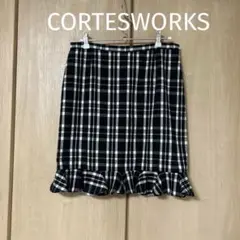 美品　CORTES WORKS スカート　ブラック　ホワイト　チェック　フリル付