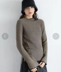 LAKOLE モックネック ハイネック リブニット フレアスリーブ 長袖