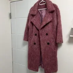 ファー風ダブルブレストコート ピンク