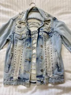 ライトブルー デニムジャケット ダメージ加工