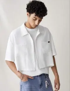 ミニ丈シャツ 白 shein