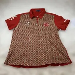 23区GOLF ニジュウサンクゴルフ 半袖ポロシャツ 総柄レッド系 ゴルフウェア