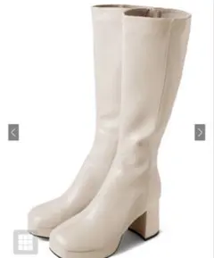 GRL センターシームチャンキーヒールレザーロングブーツベージュ［gd1431］