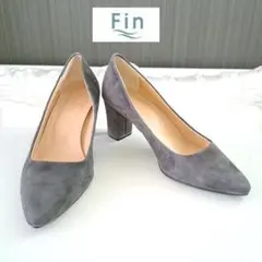 フィン Ｆｉｎ スエード太ヒールポインテッドトゥパンプス２３.５グレー本革のサムネイル