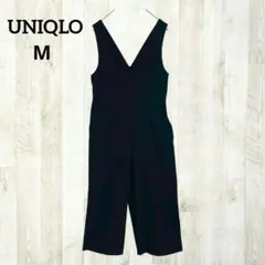 UNIQLO サロペットパンツ M ブラック 黒 Ｖネック オールインワン 伸縮