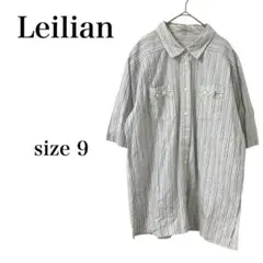 【レリアン】 トップス シャツ 半袖 ホワイト ストライプ ワークシャツ