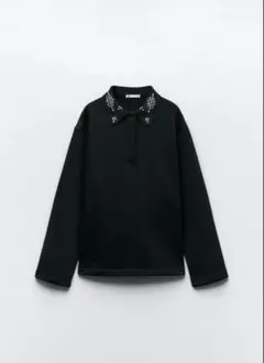 【未使用品】完売品 ZARA ザラ ビジュー襟 スウェットシャツ ブラック L