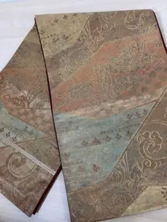 美品　袋帯　古代　青堂箔　金色地　正絹