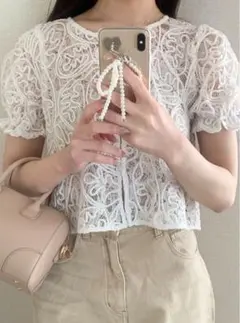 GRL ライン刺繍レースフリルブラウス freeサイズ